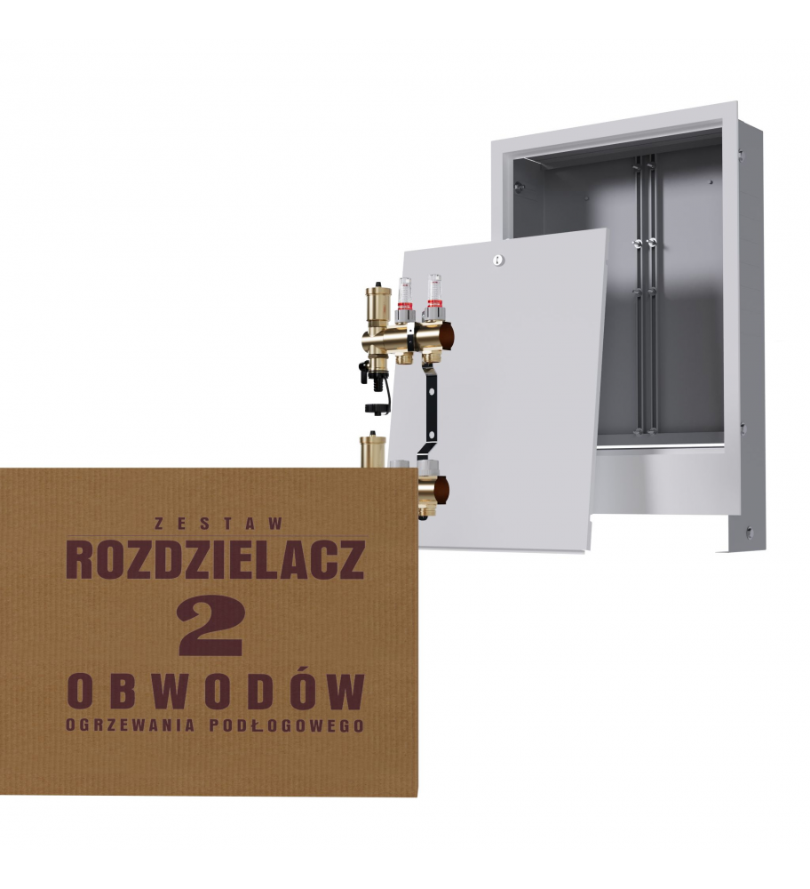 Zestaw skrzynka podtynkowa biała + rozdzielacz mosiężny 2-obwodowy - Wysyłka24h