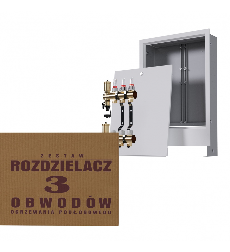 Zestaw skrzynka podtynkowa biała + rozdzielacz mosiężny 3-obwodowy - Wysyłka24h