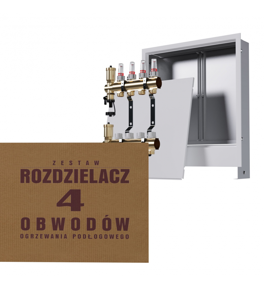 Zestaw skrzynka podtynkowa biała + rozdzielacz mosiężny 4-obwodowy - Wysyłka24h