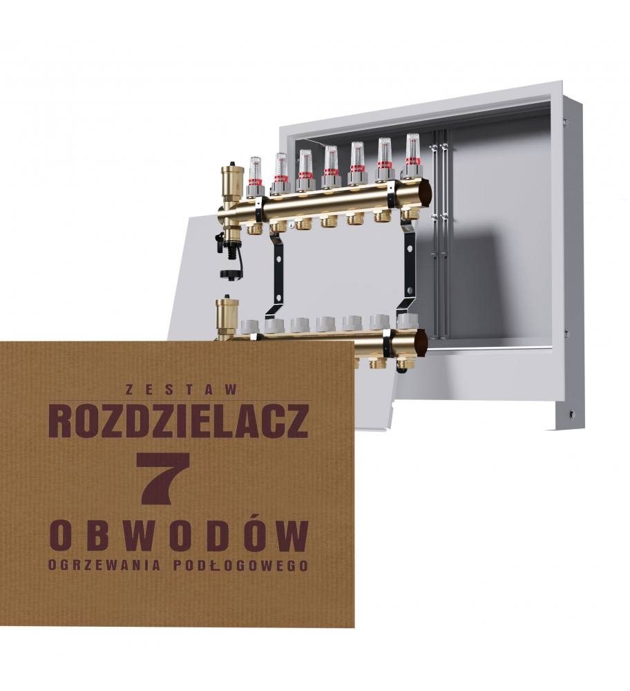 Zestaw skrzynka podtynkowa biała + rozdzielacz mosiężny 7-obwodowy - Wysyłka24h