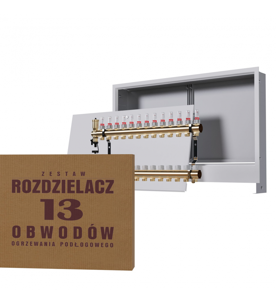 Zestaw skrzynka podtynkowa biała + rozdzielacz mosiężny 13-obwodowy - Wysyłka24h