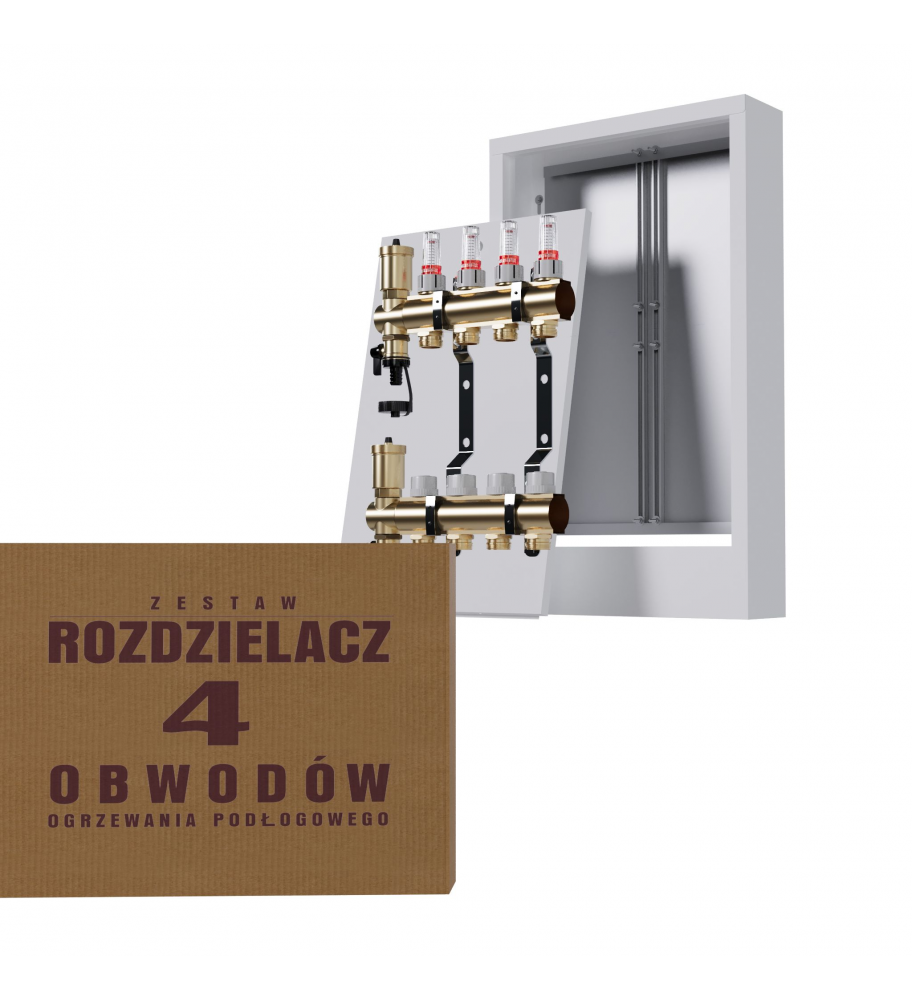 Zestaw rozdzielacz mosiężny 4-obwodowy + skrzynka natynkowa biała - Wysyłka24h