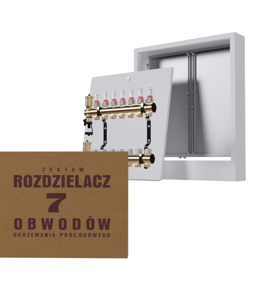 Zestaw rozdzielacz mosiężny 7-obwodowy + SKRZYNKA NATYNKOWA biała - Wysyłka24h