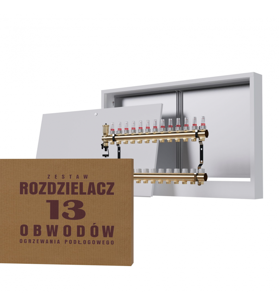 Zestaw mosiężny rozdzielacz 13 obwodowy + SKRZYNKA NATYNKOWA biała Wysyłka24h