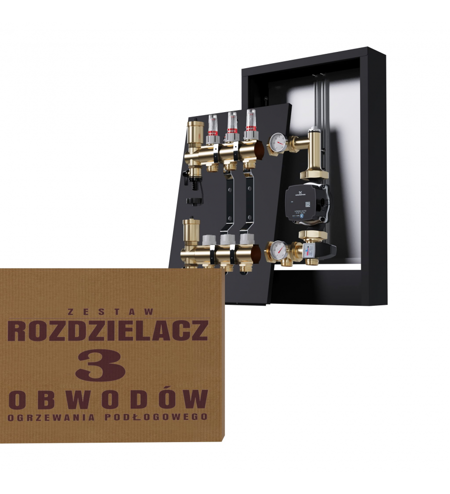 Rozdzielacz Mosiężny 3-obwodowy + Grupa Pompowa WILO + Skrzynka Natynkowa - Zestaw