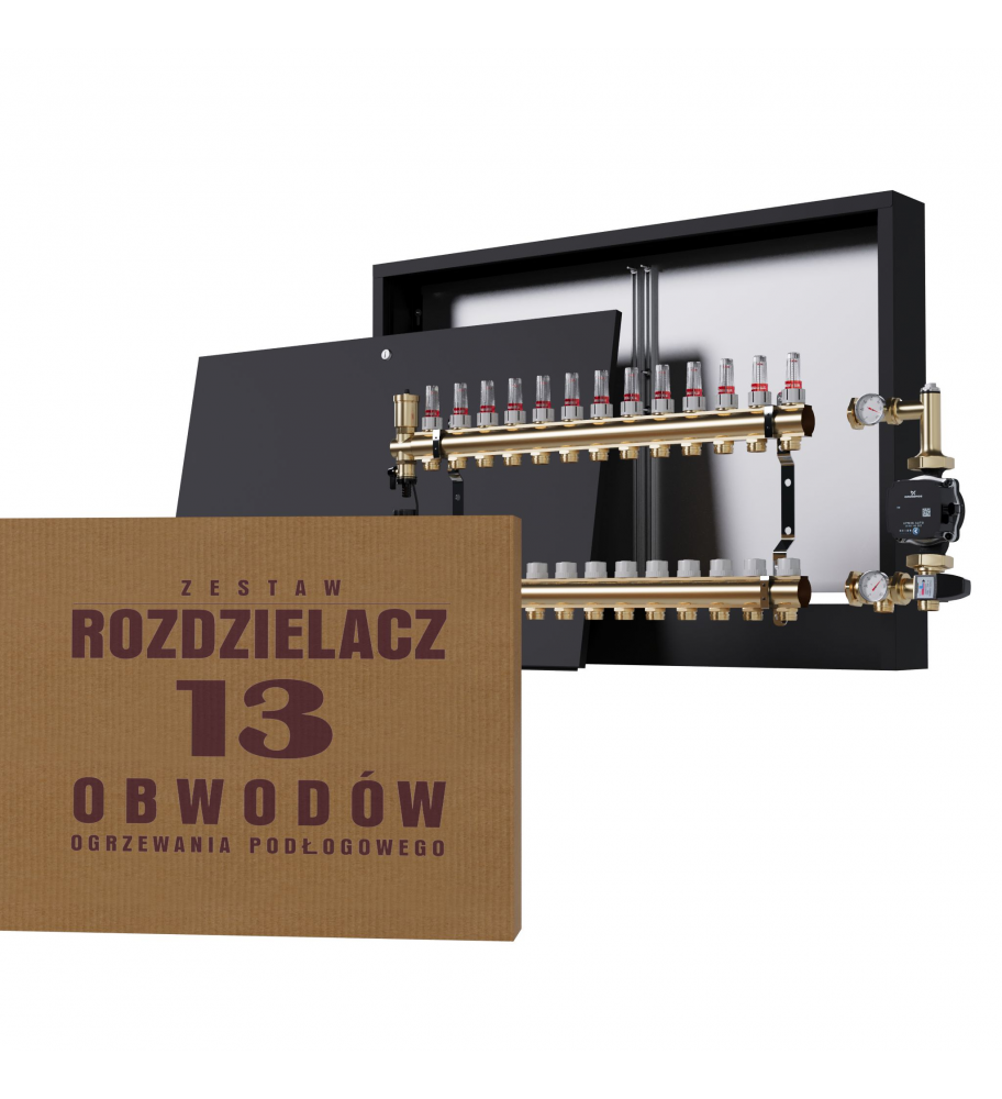 Zestaw Rozdzielacz Mosiężny 13-obwodowy + Grupa Pompowa WILO + Skrzynka Natynkowa