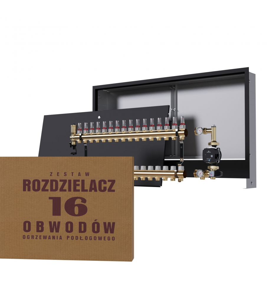 Rozdzielacz Mosiężny 16-obwodowy + Grupa Pompowa WILO + Skrzynka Natynkowa