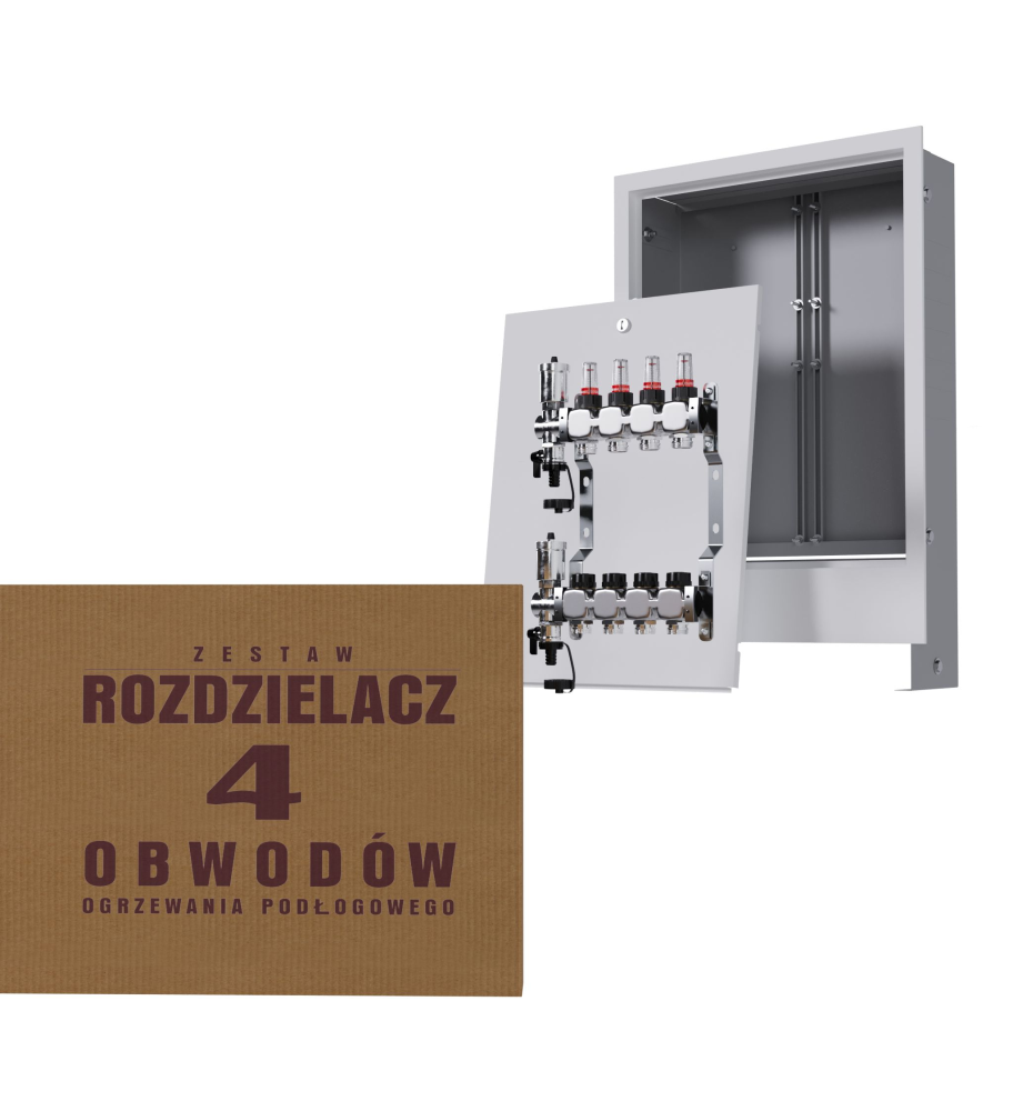 Zestaw rozdzielacz nierdzewny 4-obwodowy + skrzynka podtynkowa - Wysyłka24h