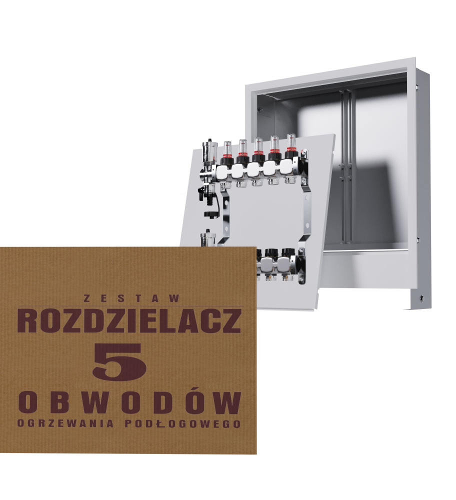 Zestaw rozdzielacz nierdzewny 5-obwodowy + skrzynka podtynkowa - Wysyłka24h