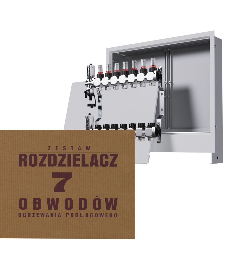 Zestaw rozdzielacz nierdzewny 7-obwodowy + skrzynka podtynkowa - Wysyłka24h