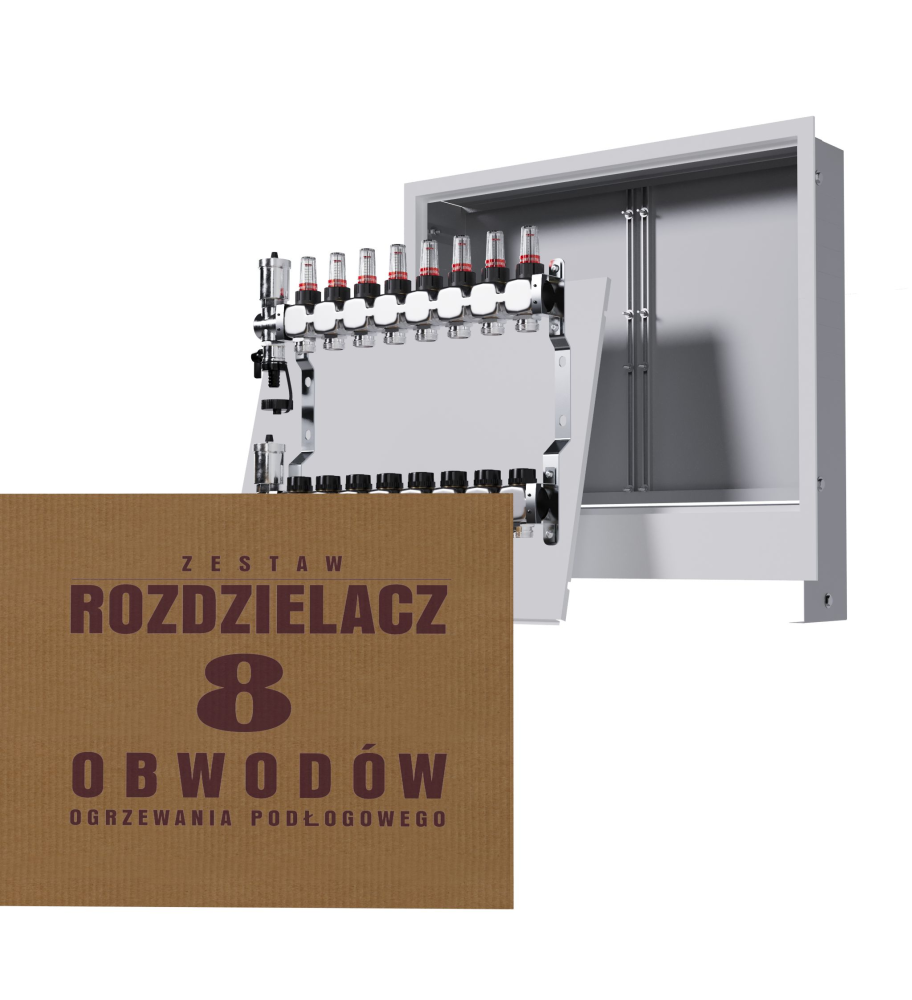 Zestaw rozdzielacz nierdzewny 8-obwodowy + skrzynka podtynkowa - Wysyłka24h