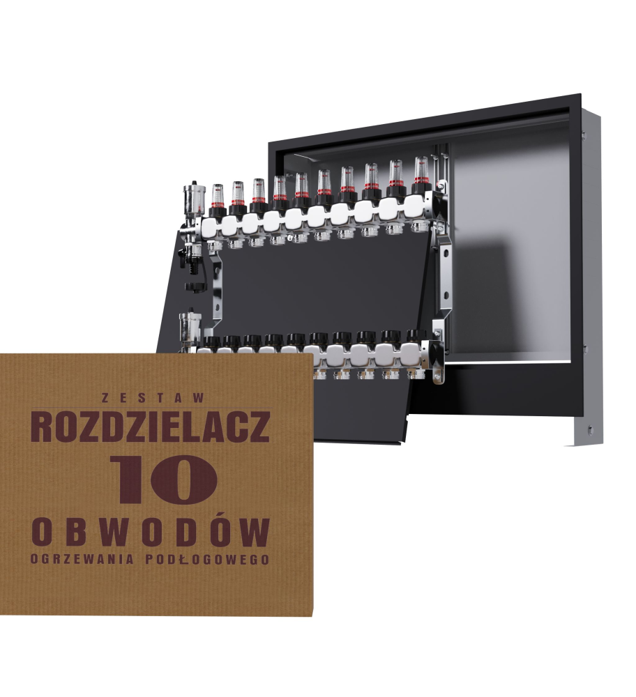 Zestaw rozdzielacz nierdzewny 10-obwodowy + skrzynka podtynkowa - Wysyłka24h