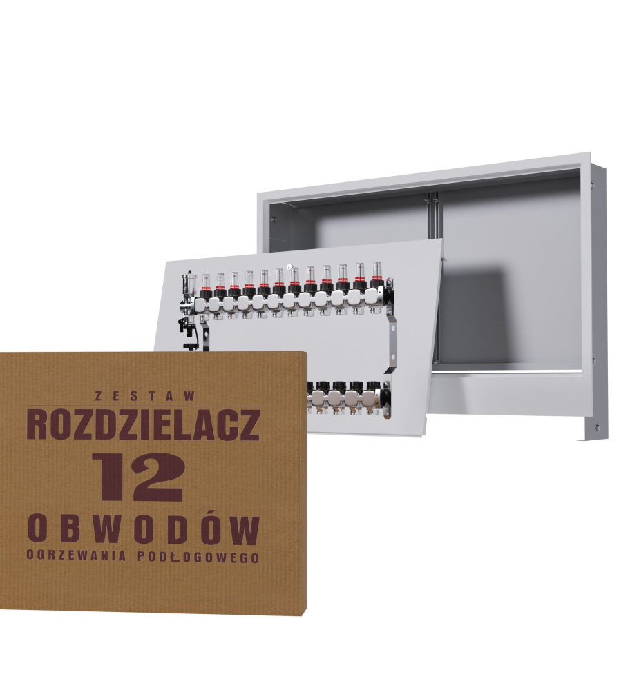 Zestaw rozdzielacz nierdzewny 12-obwodowy + skrzynka podtynkowa - Wysyłka24h