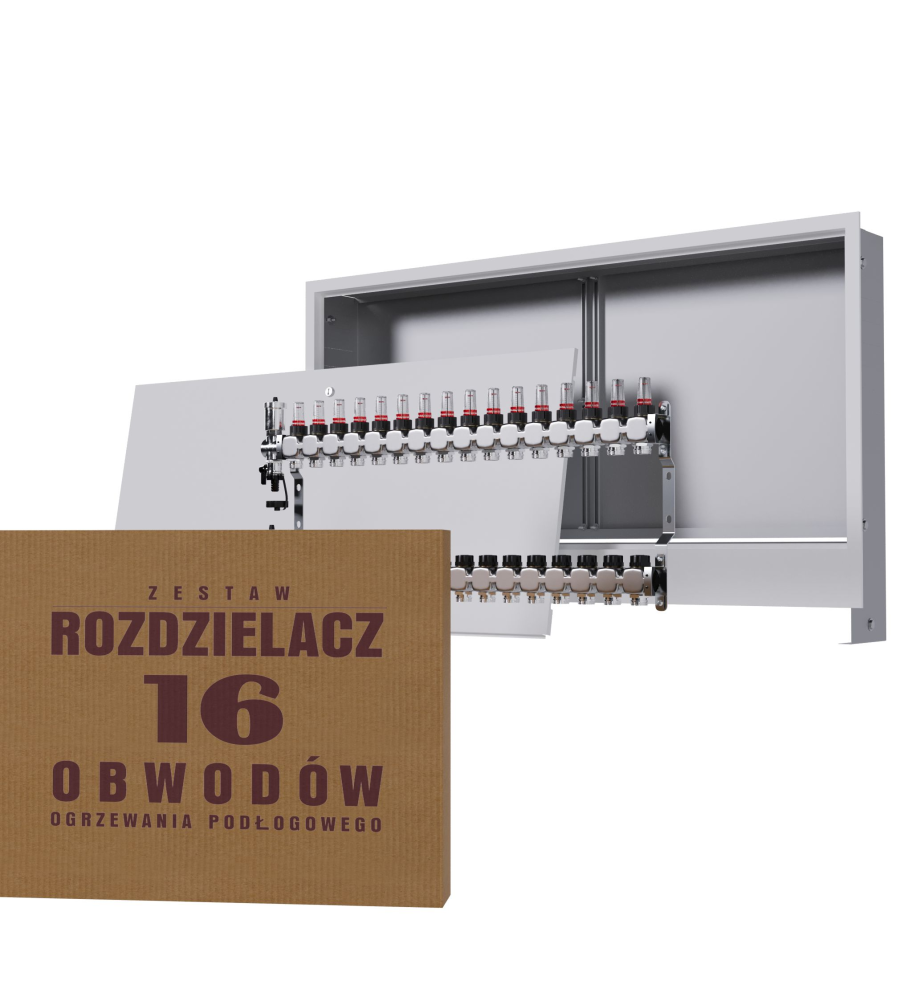 Zestaw rozdzielacz nierdzewny 16-obwodowy + skrzynka podtynkowa - Wysyłka24h