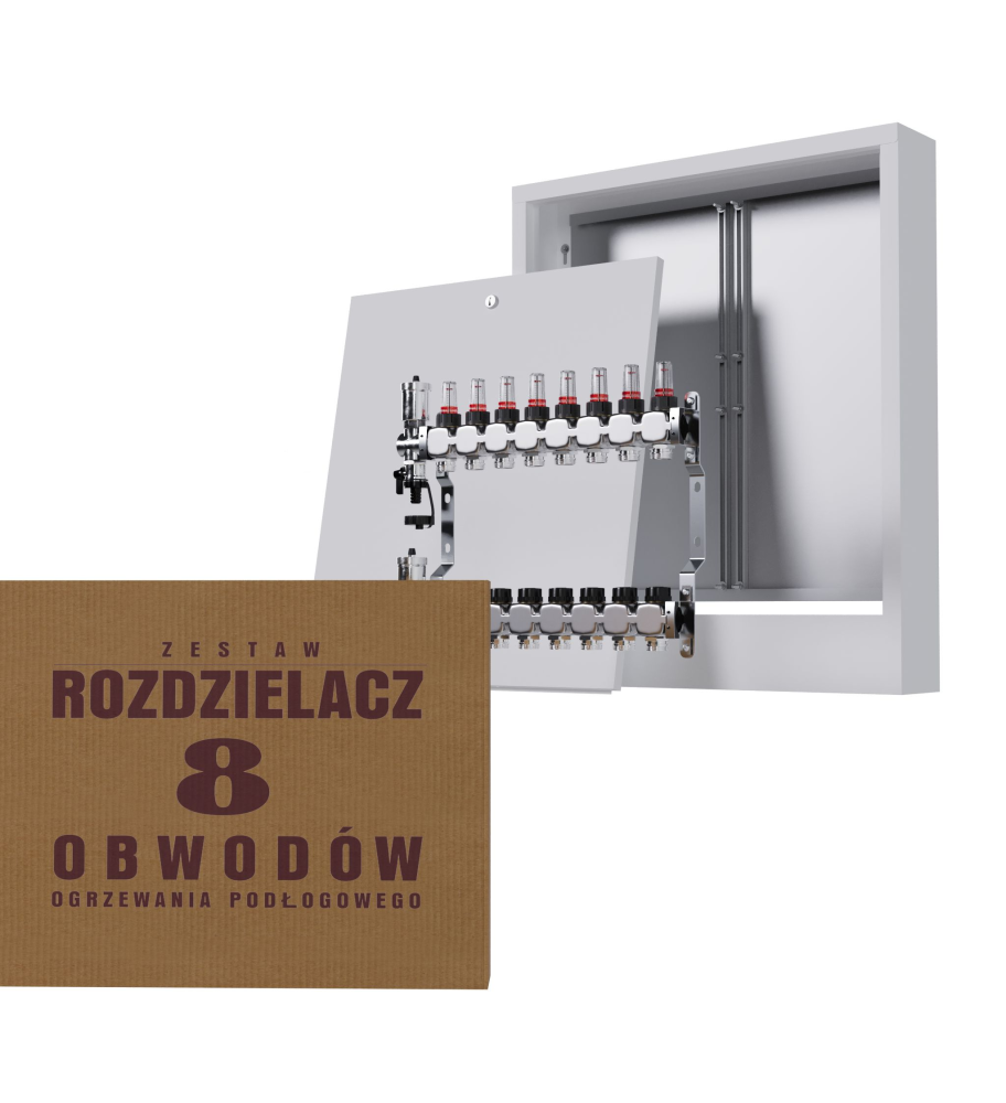 Zestaw rozdzielacz nierdzewny 6-obwodowy + skrzynka natynkowa - Wysyłka24h
