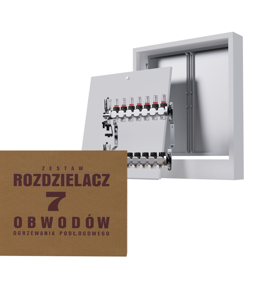 Zestaw rozdzielacz nierdzewny 8-obwodowy + skrzynka natynkowa - Wysyłka24h