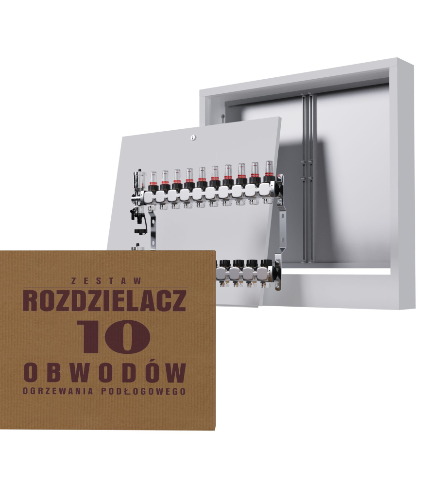 Zestaw rozdzielacz nierdzewny 10-obwodowy + skrzynka natynkowa - Wysyłka24h