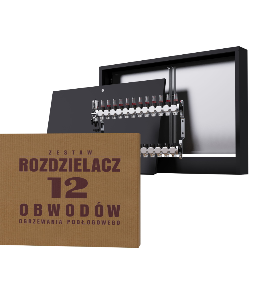 Zestaw rozdzielacz nierdzewny 12-obwodowy + skrzynka natynkowa - Wysyłka24h