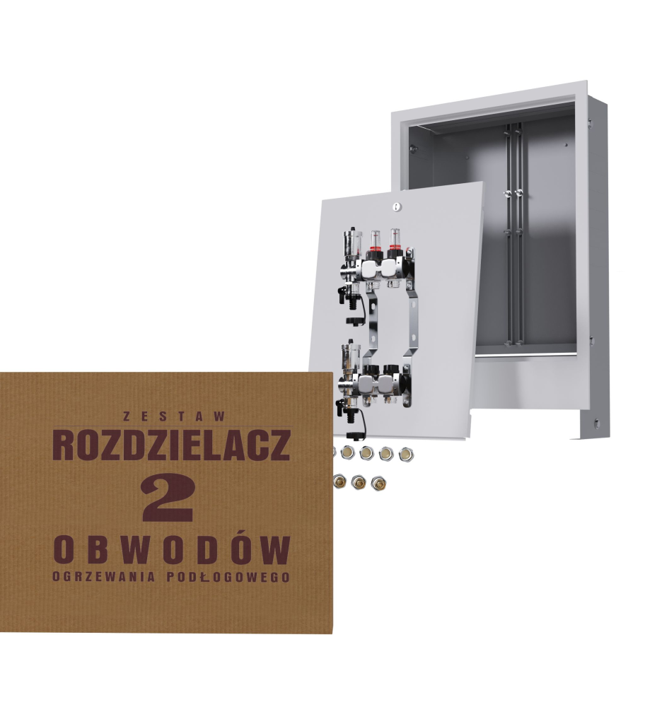 Rozdzielacz nierdzewny 2-obwodowy + złączki PEX + Skrzynka Podtynkowa - Wysyłka24h