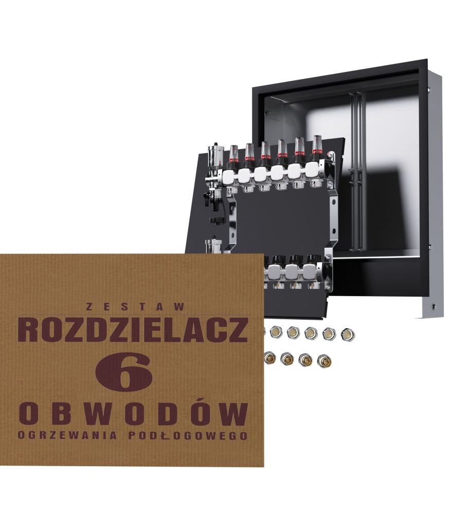 Rozdzielacz nierdzewny 6-obwodowy + złączki PEX + Skrzynka Podtynkowa - Wysyłka24h