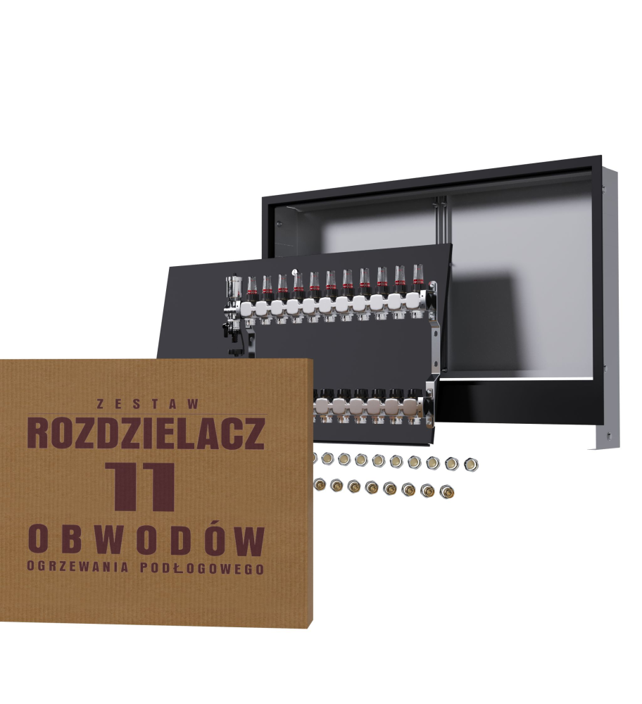 Rozdzielacz nierdzewny 11-obwodowy + złączki PEX + Skrzynka Podtynkowa - Wysyłka24h