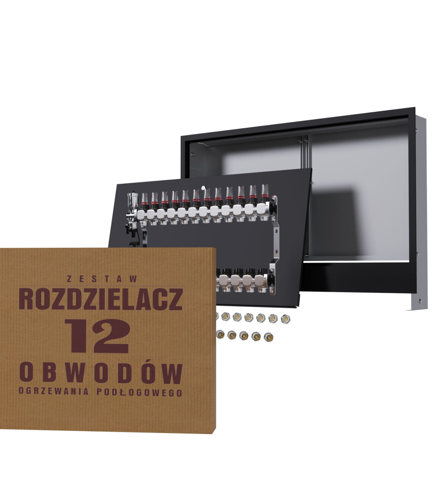 Rozdzielacz nierdzewny 12-obwodowy + złączki PEX + Skrzynka Podtynkowa - Wysyłka24h