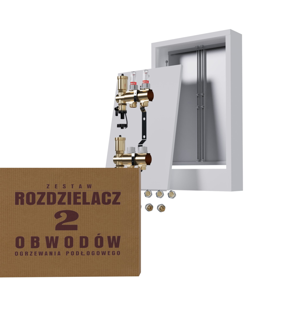 Rozdzielacz nierdzewny 2-obwodowy + złączki PEX + Skrzynka Natynkowa - Wysyłka24h
