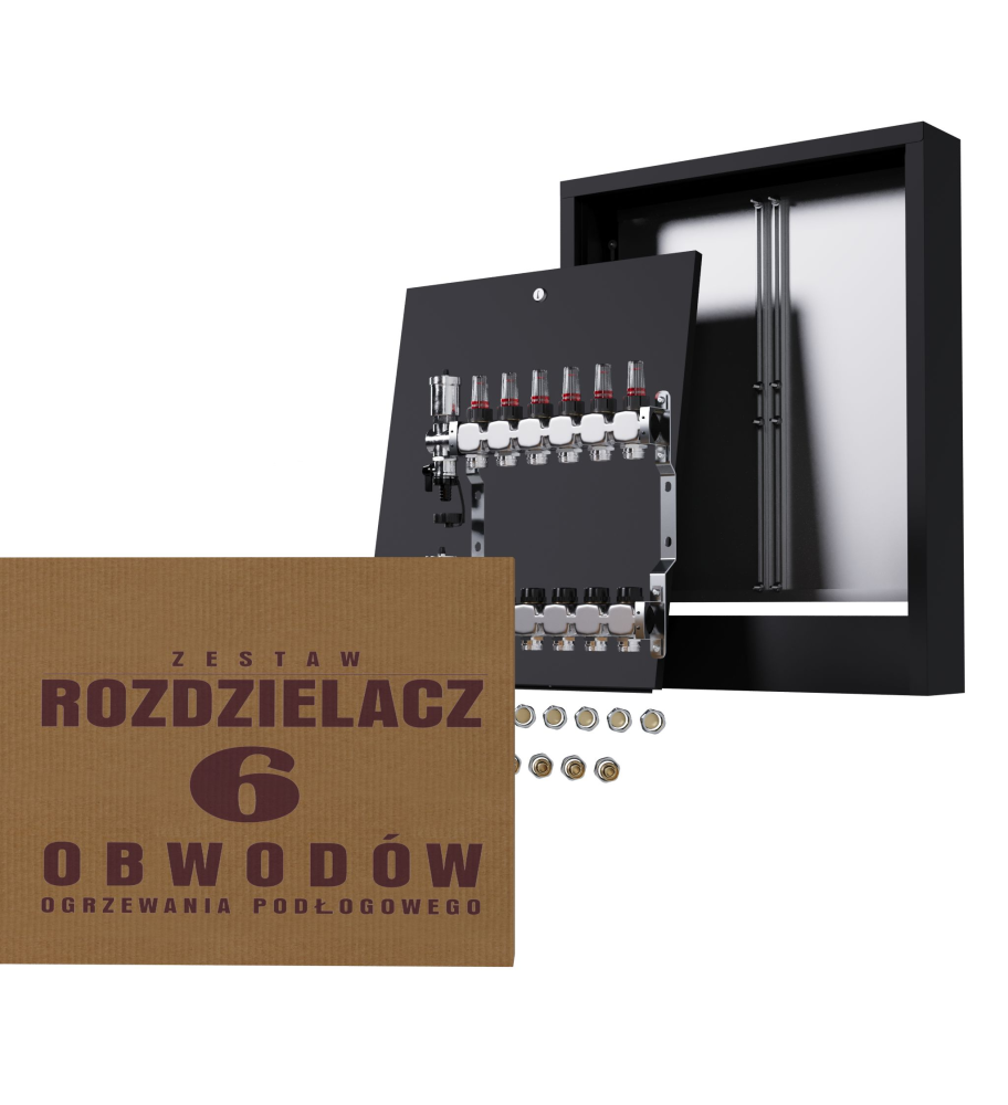 Rozdzielacz nierdzewny 5-obwodowy + złączki PEX + Skrzynka Natynkowa - Wysyłka24h