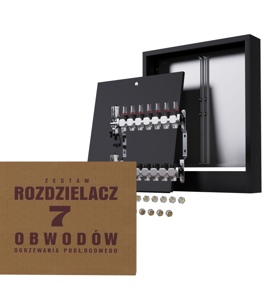 Rozdzielacz nierdzewny 7-obwodowy + złączki PEX + Skrzynka Natynkowa - Wysyłka24h