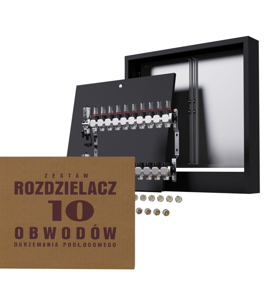 Rozdzielacz nierdzewny 10-obwodowy + złączki PEX + Skrzynka Natynkowa - Wysyłka24h