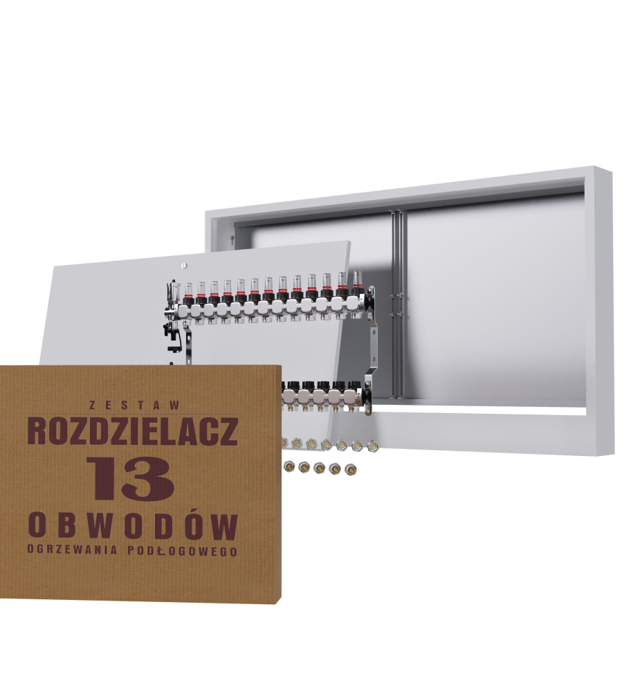 Rozdzielacz nierdzewny 13-obwodowy + złączki PEX + Skrzynka Natynkowa - Wysyłka24h