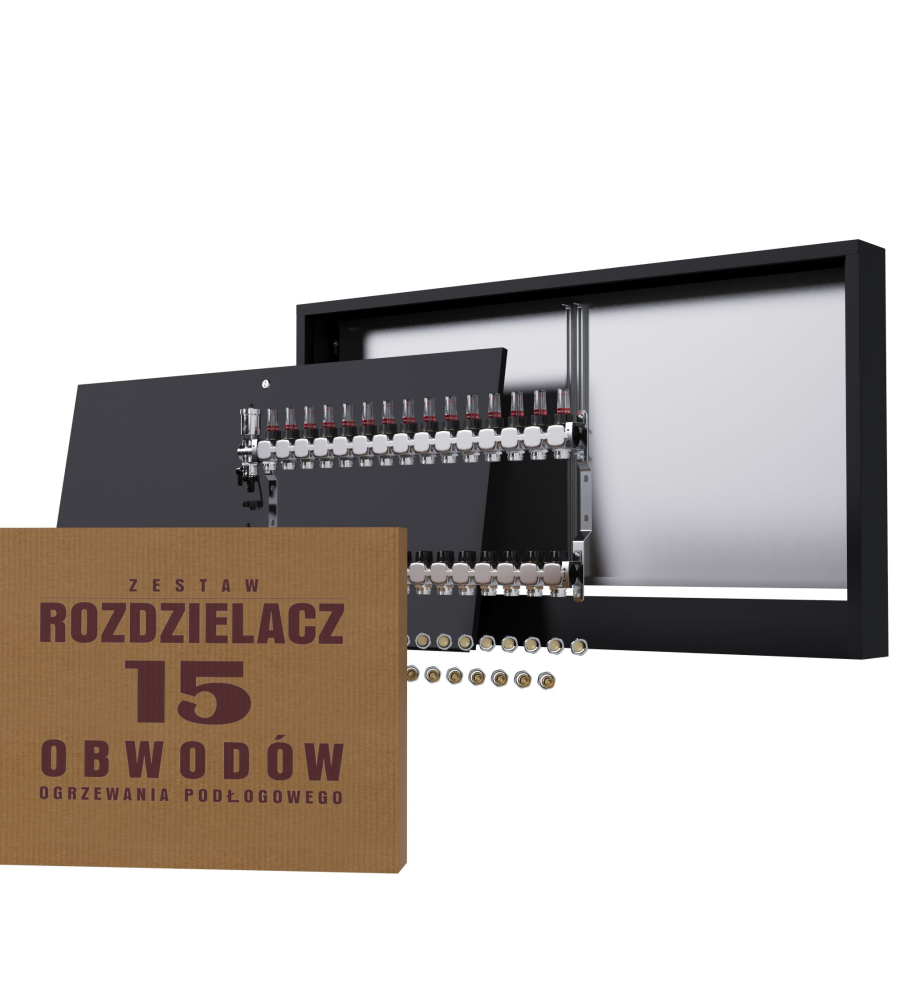 Rozdzielacz nierdzewny 15-obwodowy + złączki PEX + Skrzynka Natynkowa - Wysyłka24h