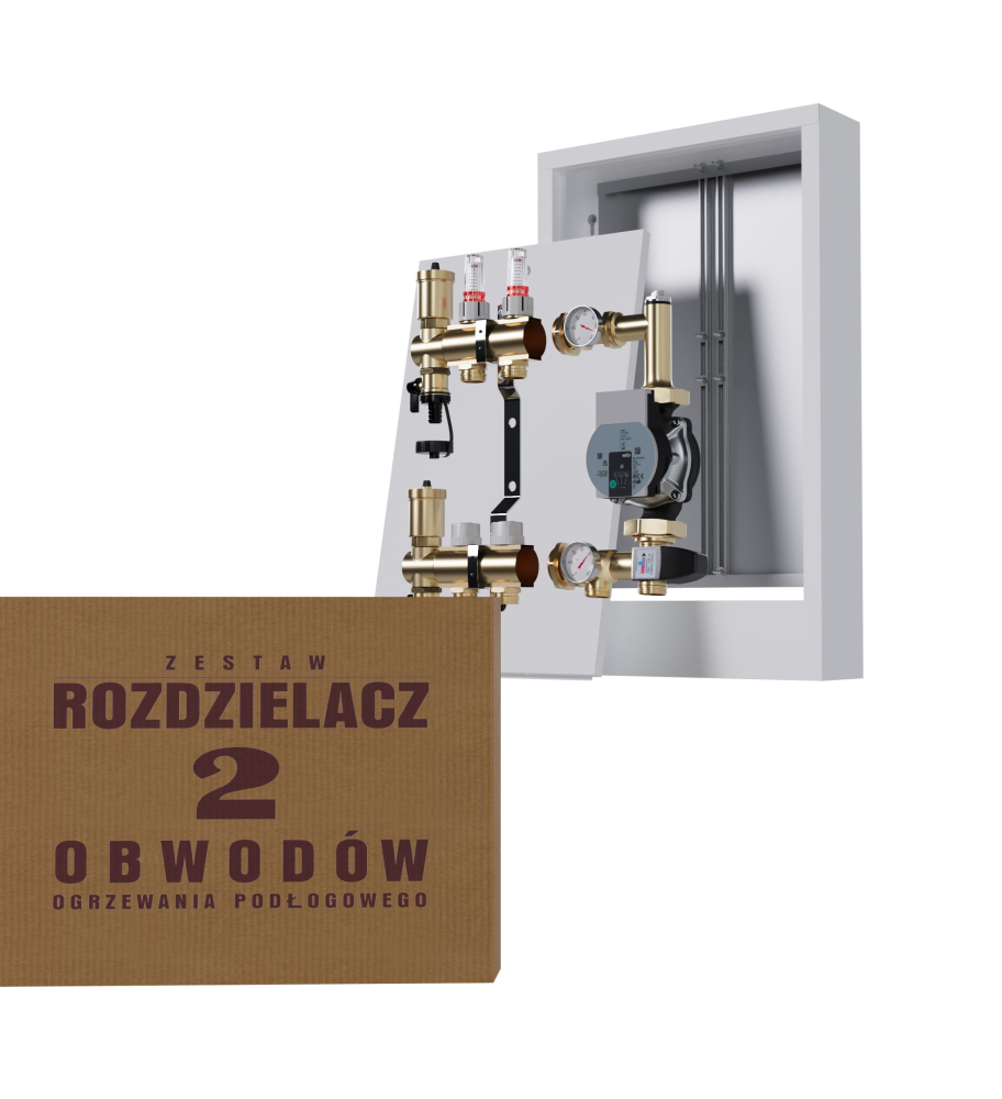 Rozdzielacz nierdzewny 2-obwodowy + Grupa pompowa WILO + Skrzynka natynkowa - Wysyłka24h