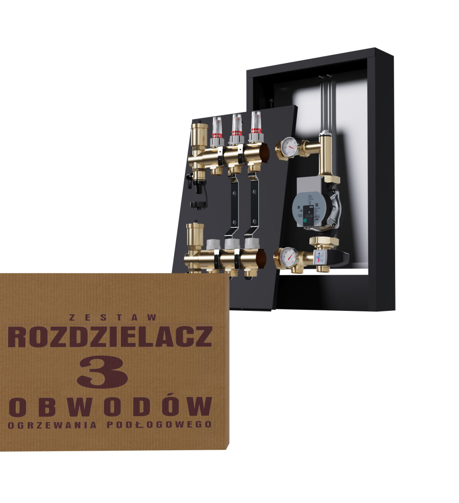 Rozdzielacz nierdzewny 3-obwodowy + Grupa pompowa WILO + Skrzynka natynkowa - Wysyłka24h