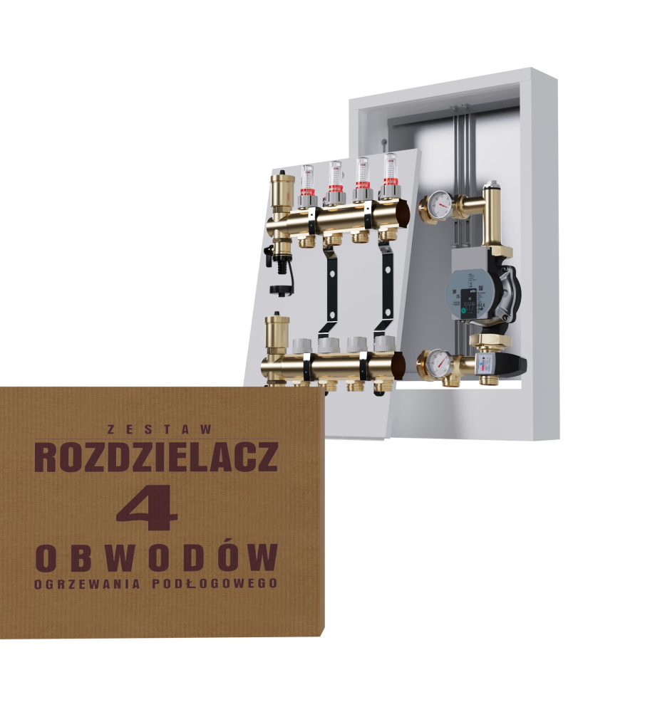 Rozdzielacz nierdzewny 4-obwodowy + Grupa pompowa WILO + Skrzynka natynkowa - Wysyłka24h