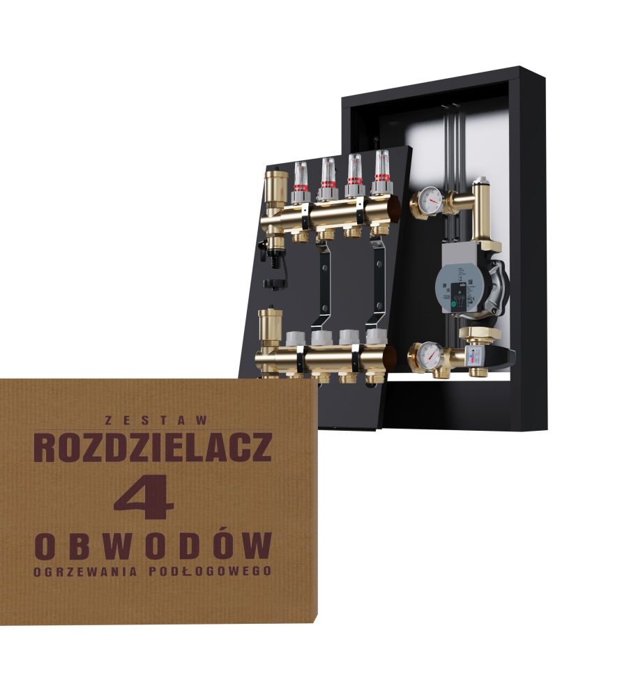 Rozdzielacz nierdzewny 4-obwodowy + Grupa pompowa WILO + Skrzynka natynkowa - Wysyłka24h