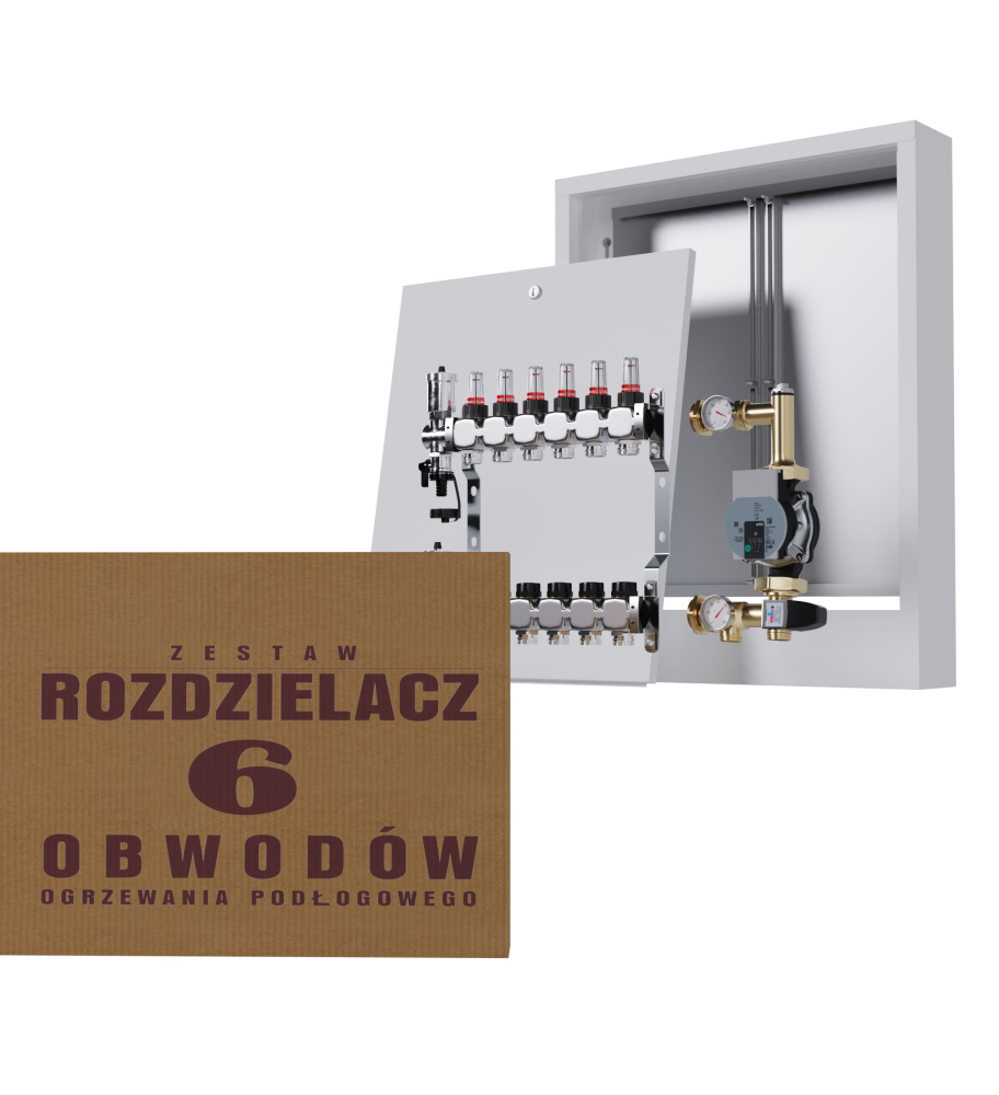 Rozdzielacz nierdzewny 5-obwodowy + Grupa pompowa WILO + Skrzynka natynkowa - Wysyłka24h