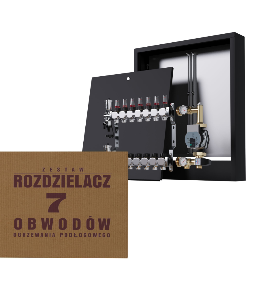 Rozdzielacz nierdzewny 7-obwodowy + Grupa pompowa WILO + Skrzynka natynkowa - Wysyłka24h