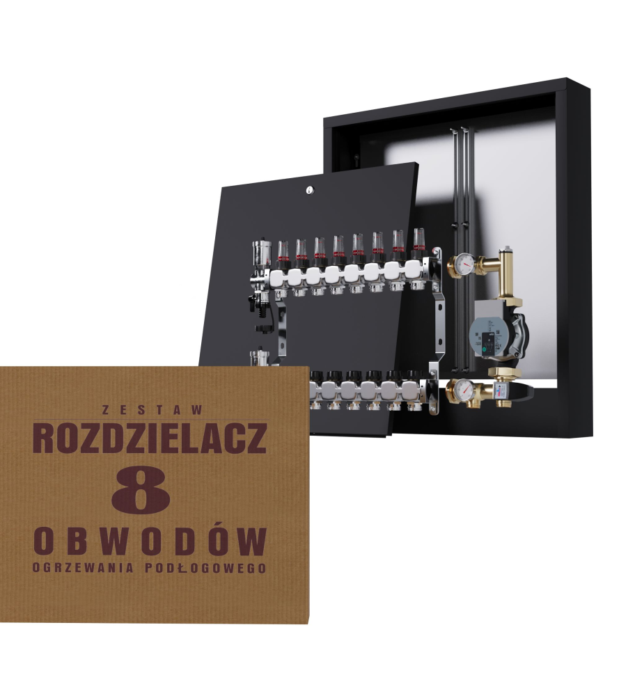 Rozdzielacz nierdzewny 8-obwodowy + Grupa pompowa WILO + Skrzynka natynkowa - Wysyłka24h