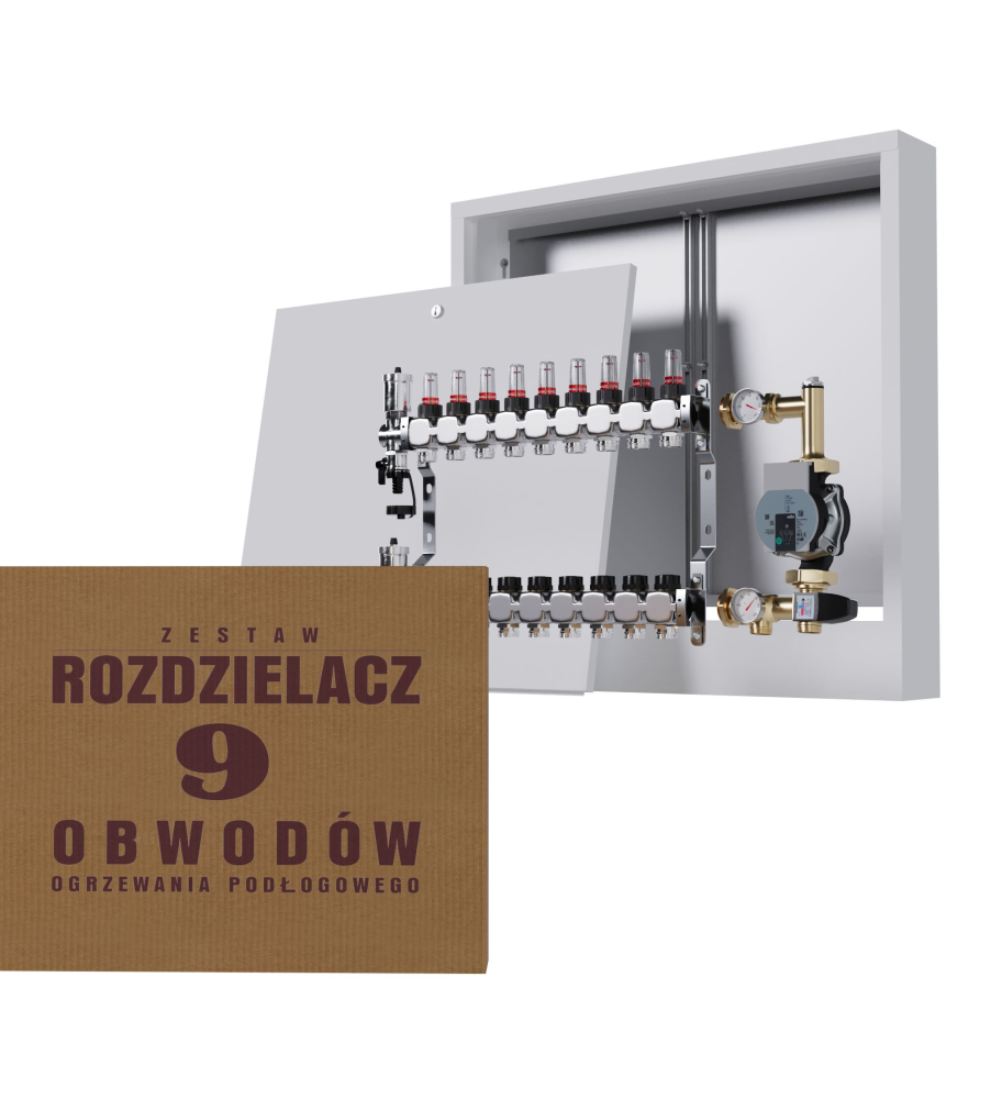 Rozdzielacz nierdzewny 9-obwodowy + Grupa pompowa WILO + Skrzynka natynkowa - Wysyłka24h