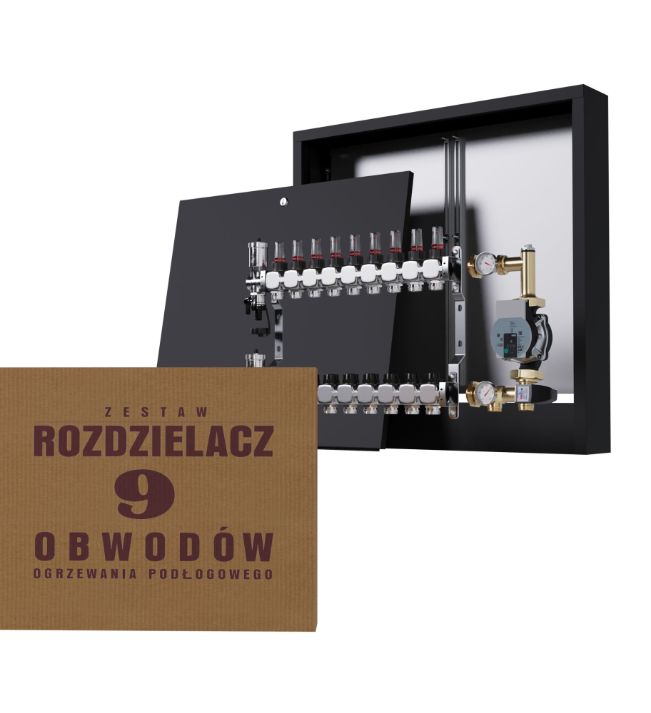 Rozdzielacz nierdzewny 9-obwodowy + Grupa pompowa WILO + Skrzynka natynkowa - Wysyłka24h