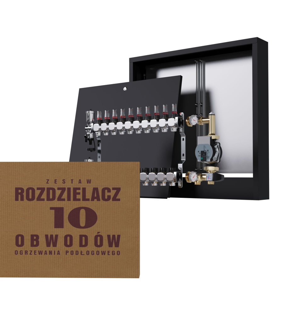 Rozdzielacz nierdzewny 10-obwodowy + Grupa pompowa WILO + Skrzynka natynkowa - Wysyłka24h