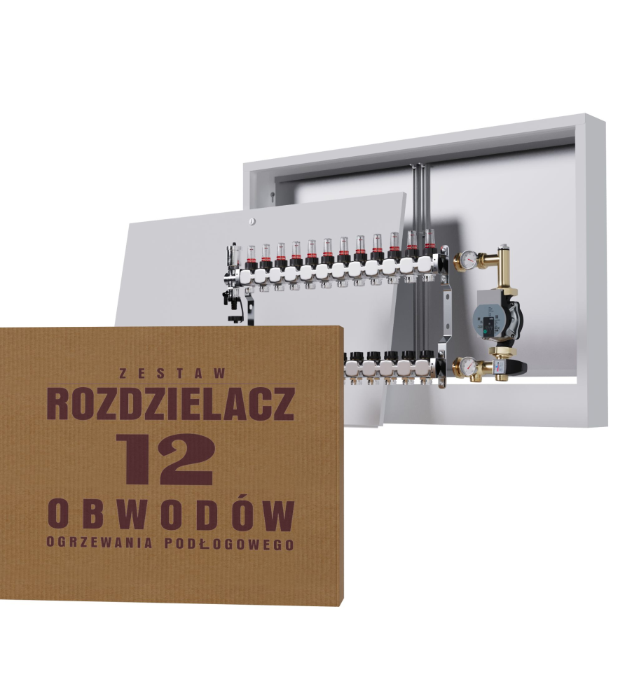Rozdzielacz nierdzewny 12-obwodowy + Grupa pompowa WILO + Skrzynka natynkowa - Wysyłka24h