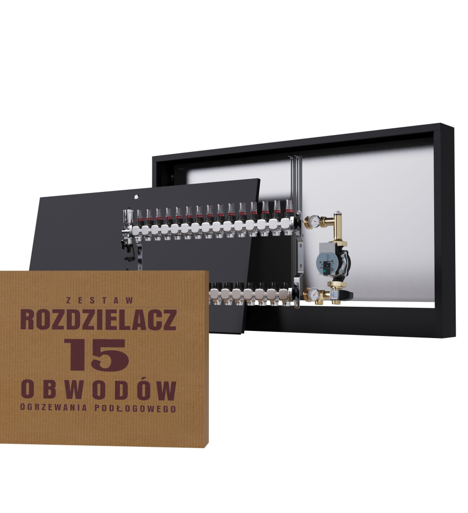 Rozdzielacz nierdzewny 15-obwodowy + Grupa pompowa WILO + Skrzynka natynkowa - Wysyłka24h