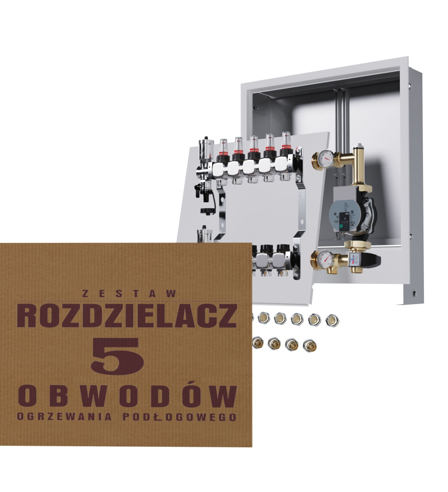 Rozdzielacz nierdzewny 5-obwodowy + Pompa WILO + złączki + Skrzynka Podtynkowa - Wysyłka24h