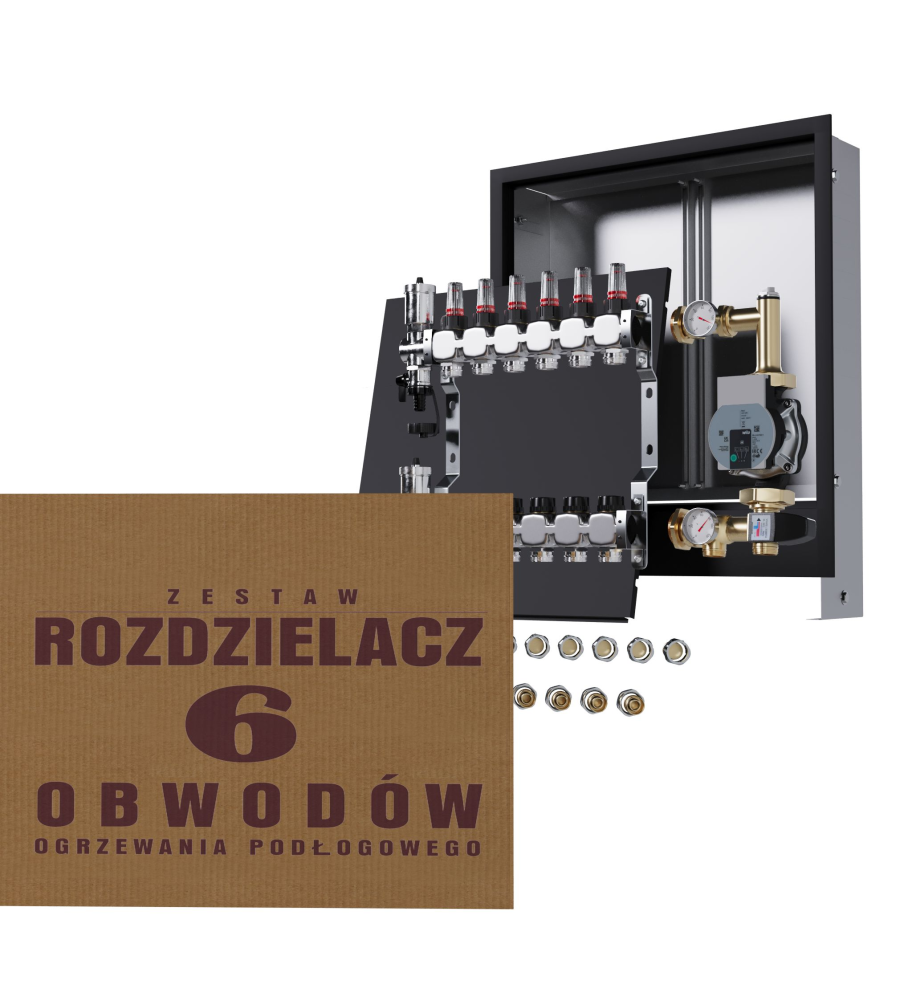 Rozdzielacz nierdzewny 6-obwodowy + Pompa WILO + złączki + Skrzynka Podtynkowa - Wysyłka24h