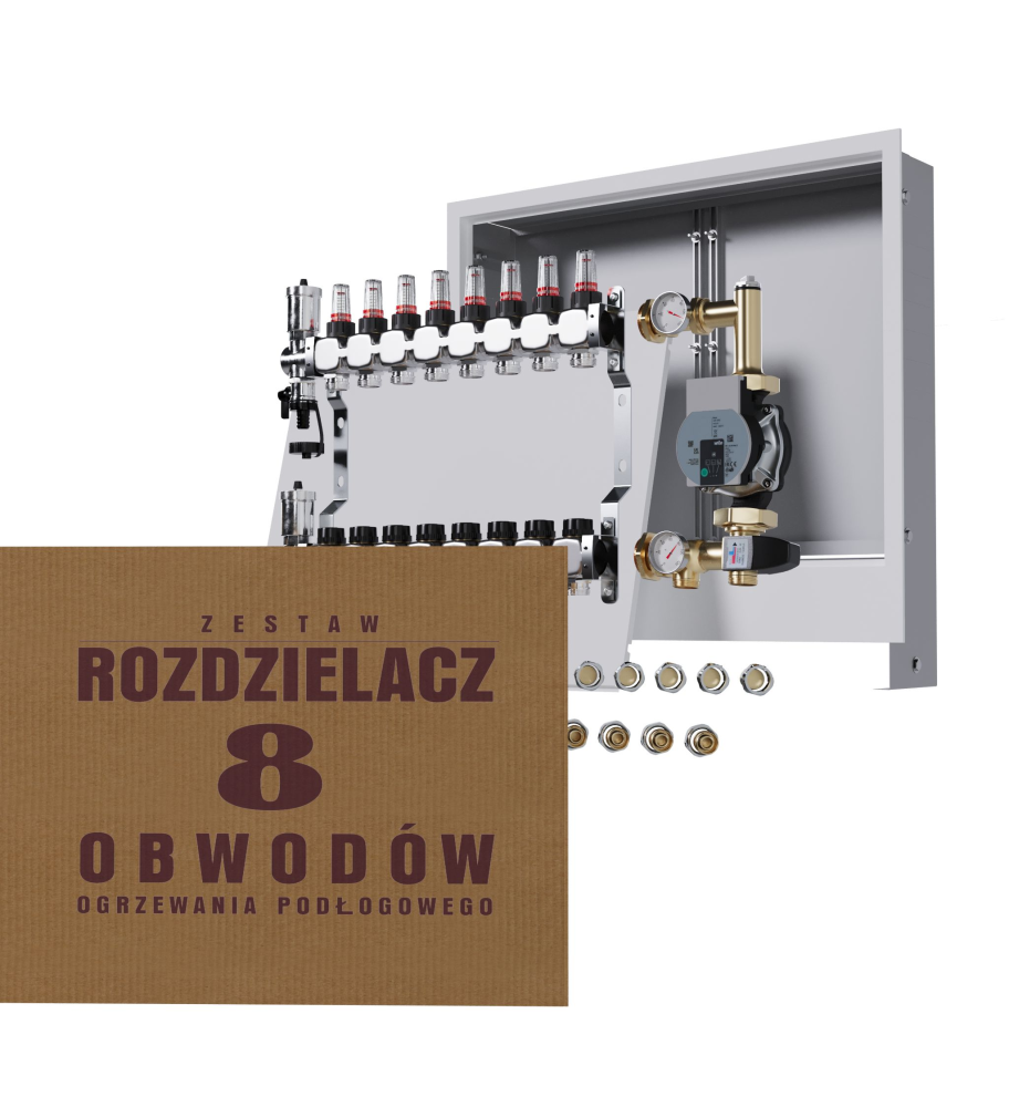 Rozdzielacz nierdzewny 8-obwodowy + Pompa WILO + złączki + Skrzynka Podtynkowa - Wysyłka24h