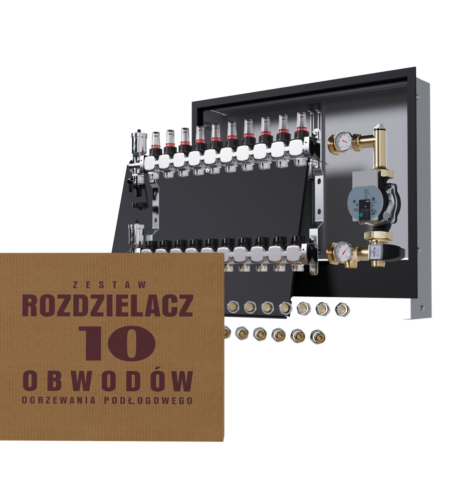 Rozdzielacz nierdzewny 10-obwodowy + Pompa WILO + złączki + Skrzynka Podtynkowa - Wysyłka24h