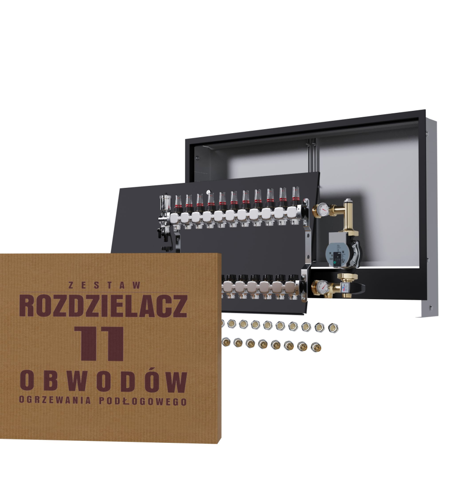 Rozdzielacz nierdzewny 11-obwodowy + Pompa WILO + złączki + Skrzynka Podtynkowa - Wysyłka24h