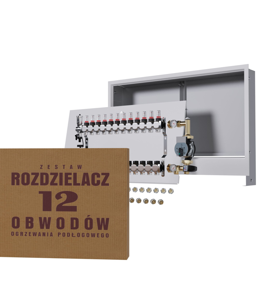 Rozdzielacz nierdzewny 12-obwodowy + Pompa WILO + złączki + Skrzynka Podtynkowa - Wysyłka24h